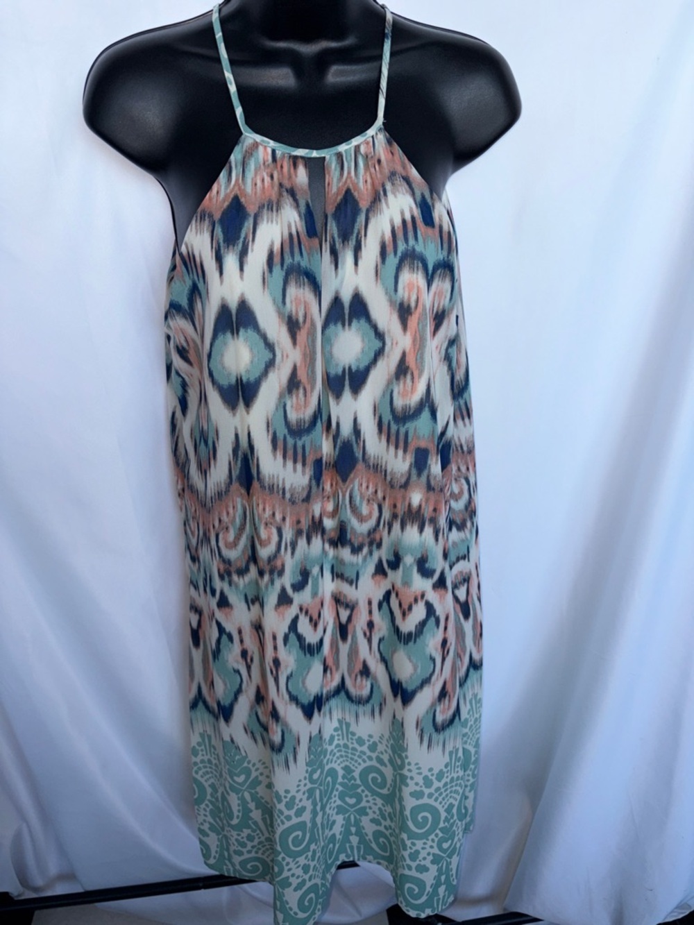 Luxology Aqua Watercolor Print Swing Dress, 6, 19” PTP, 37” L